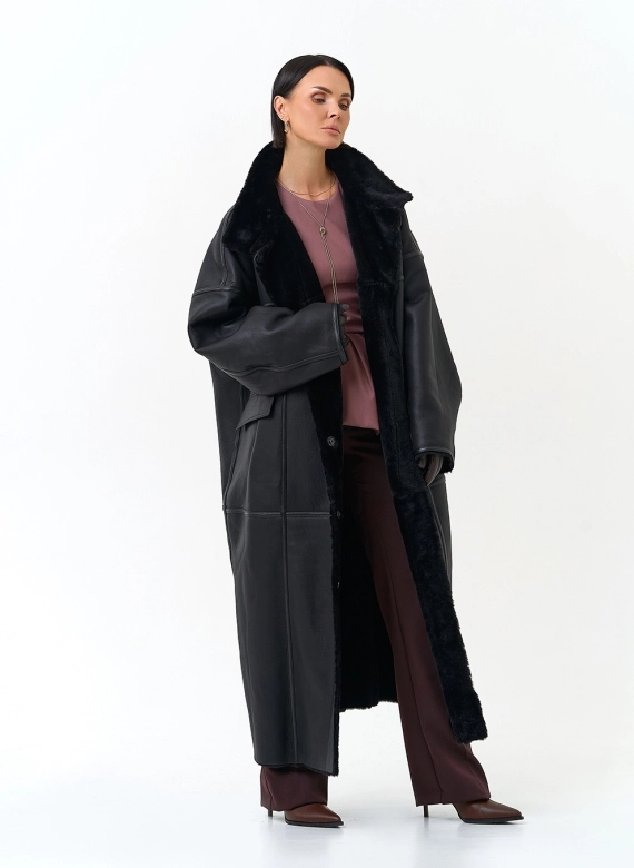 Женская двухсторонняя дубленка оверсайз фото