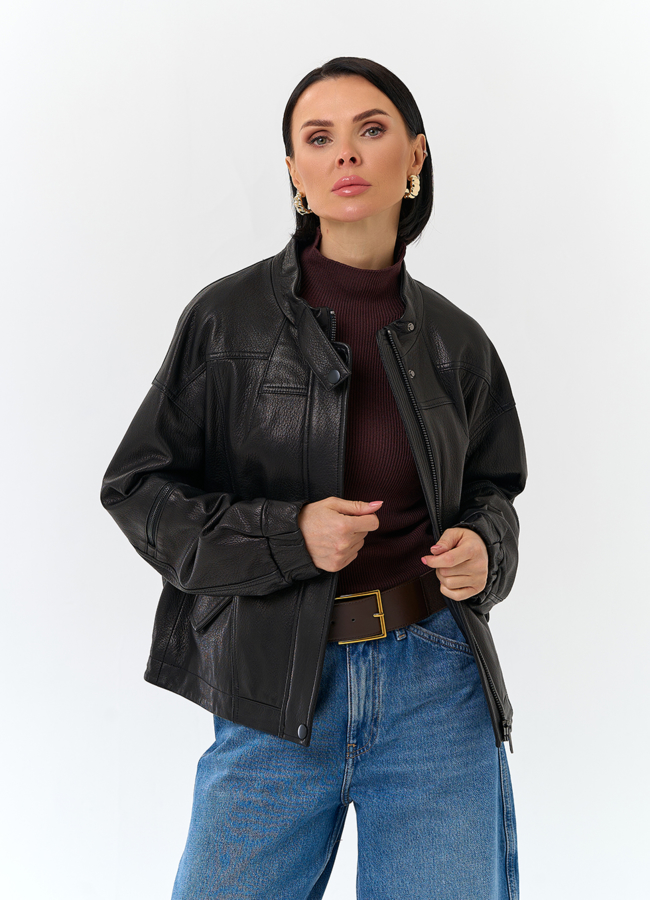 Женская куртка из натуральной кожи модель № 32846 меха малина