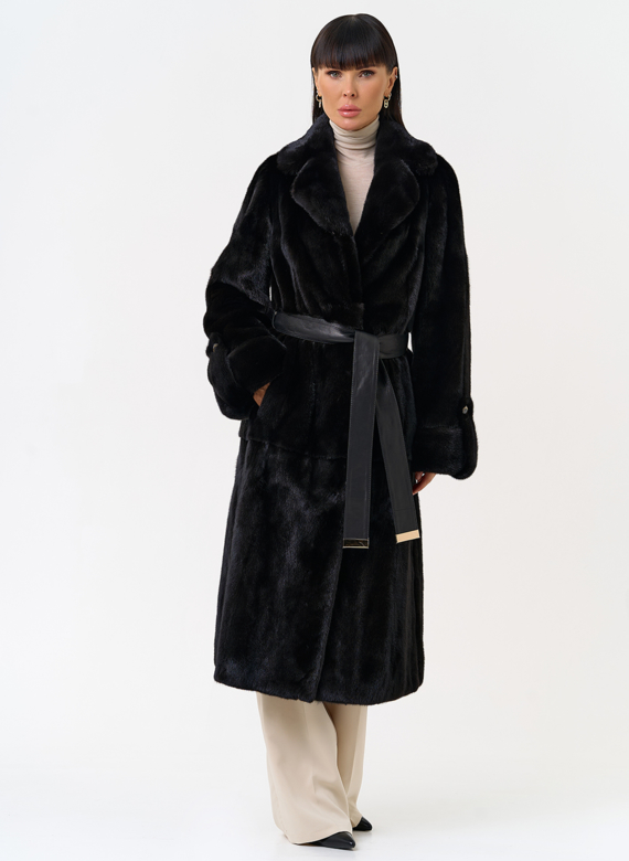 Женская шуба из меха норки blackglama с поясом