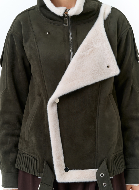 Женская дубленка бомбер из эко замши