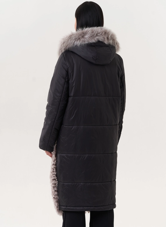 Комбинированный пуховик с овчиной
