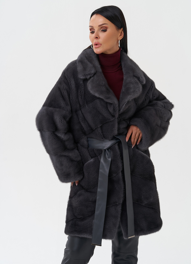 Норковая шуба с английским воротником модель № 28121 меха малина