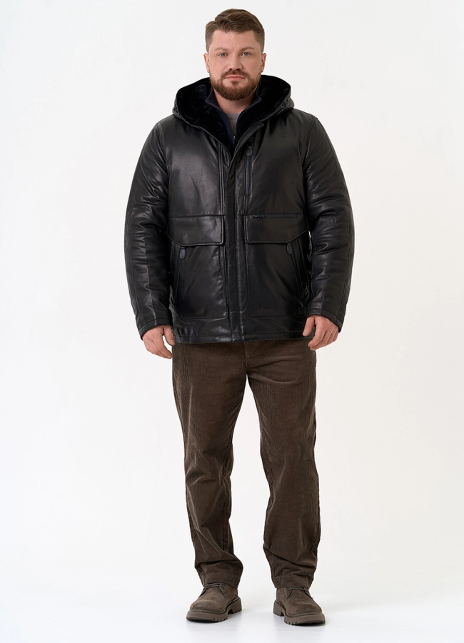 Куртка из натуральной кожи с капюшоном модель № 31422 универмаг малина
