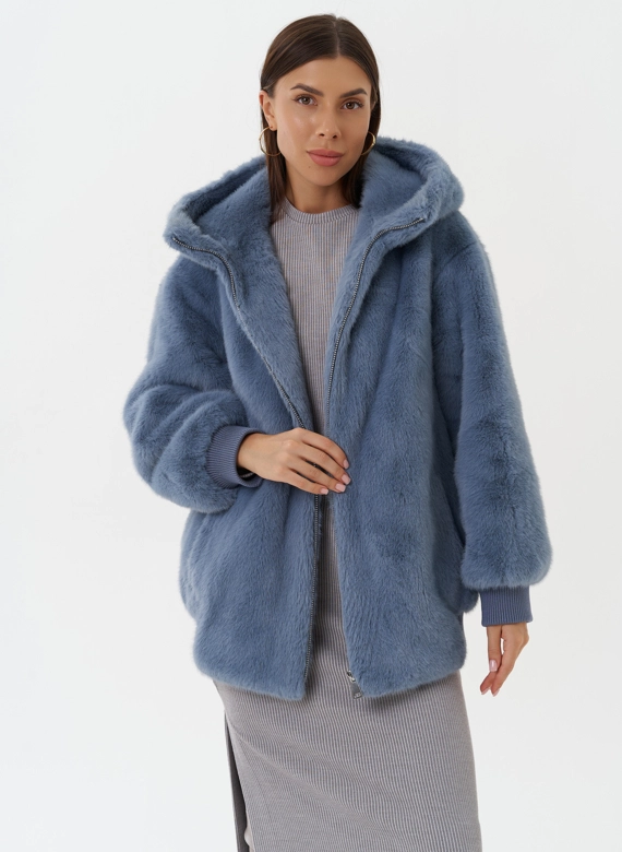 Шуба из эко меха с капюшоном