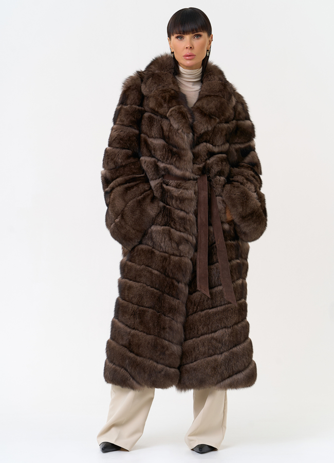 Длинная шуба из меха песца с английским воротником модель № 31670 в кредит