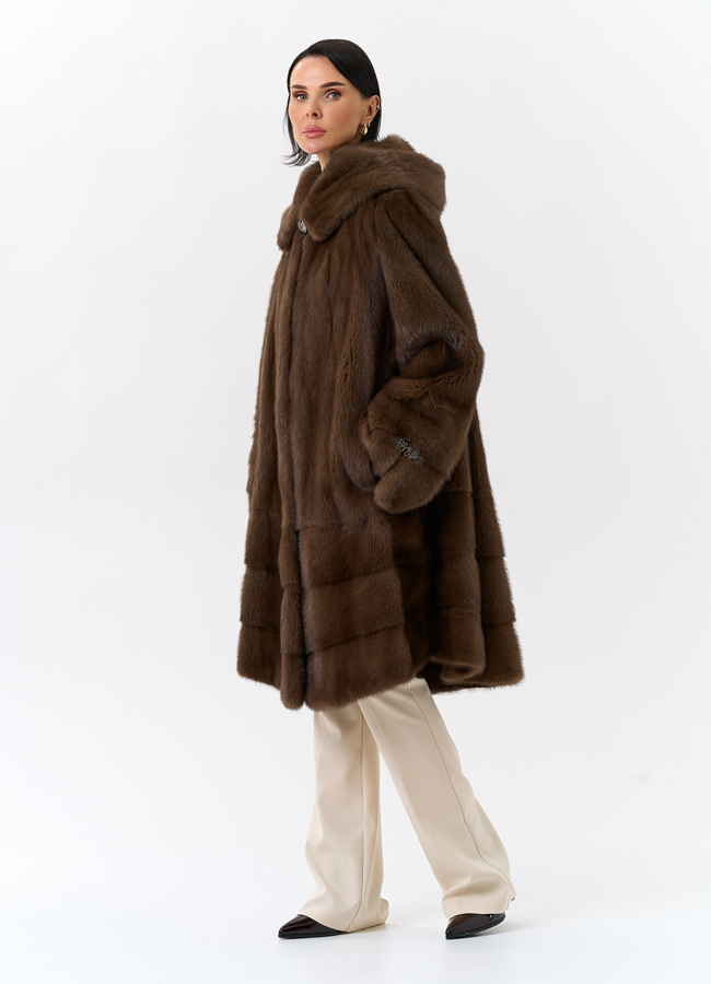 Шуба из меха норки с капюшоном модель № 28983 универмаг малина