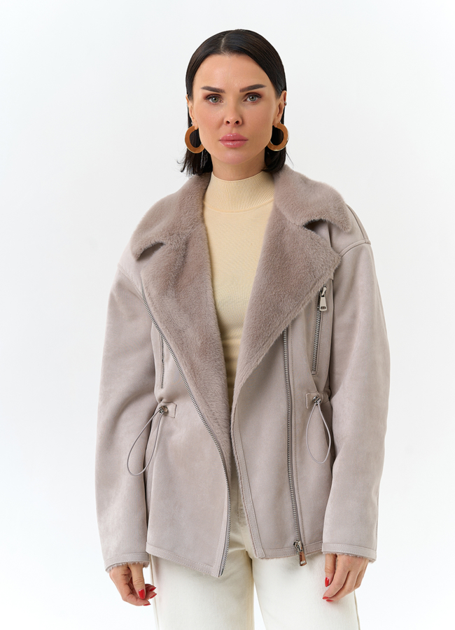 Женская дубленка из эко замши модель № 32694 универмаг малина