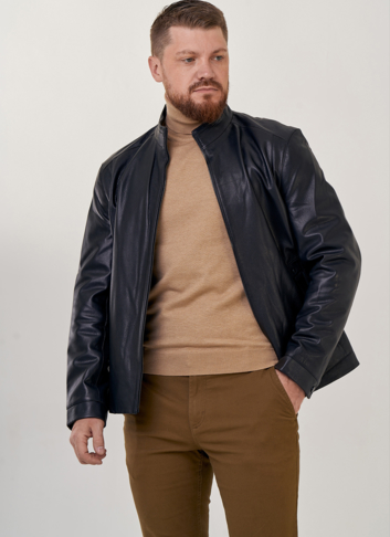 Куртка мужская из натуральной кожи с воротником стойкой 