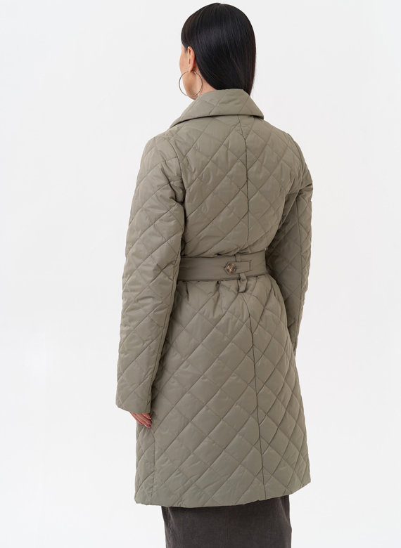 Женское стеганое полупальто с поясом