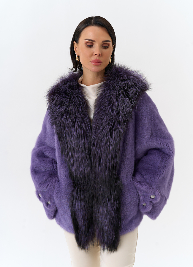 Шуба из норки с отделкой из меха чернобурки модель № 31177 универмаг малина