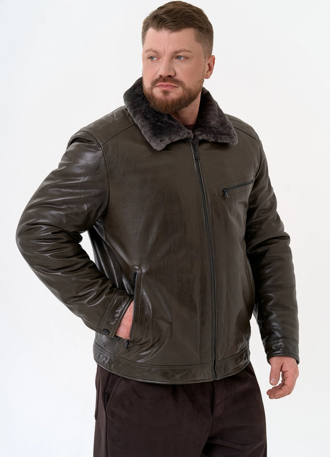 Куртка из натуральной кожи с отделкой из овчины модель № 28948 в рассрочку