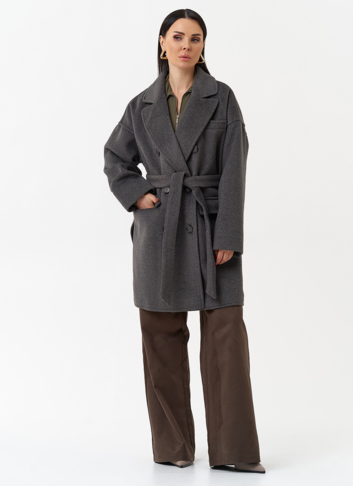 Женское укороченное пальто с поясом