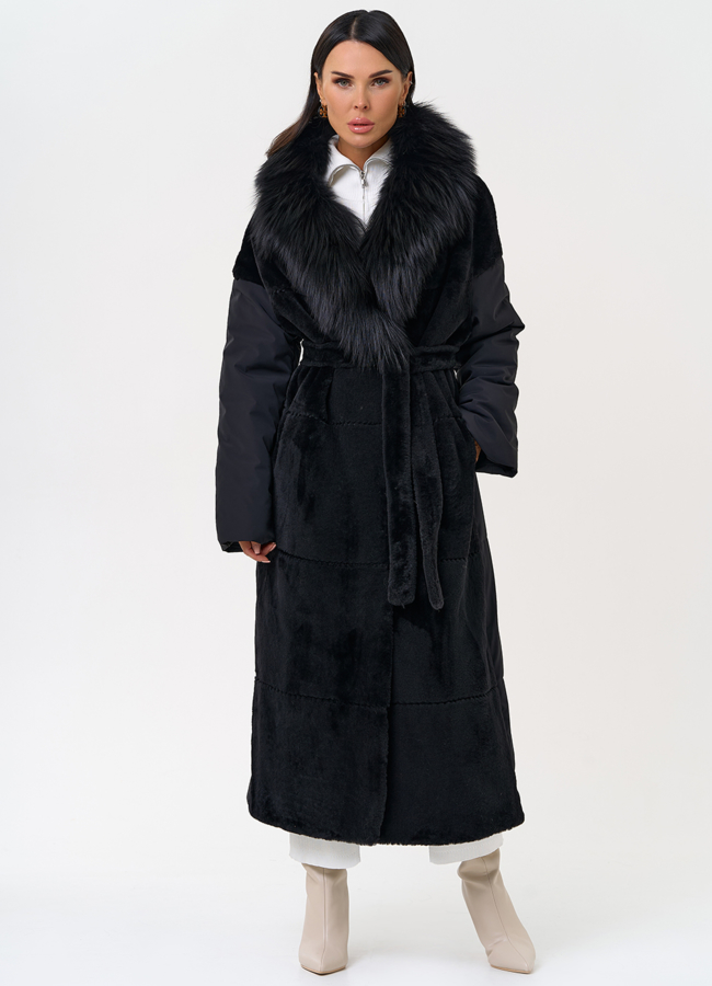 Комбинированное женское зимнее пальто в черном цвете модель № 31402 универмаг малина