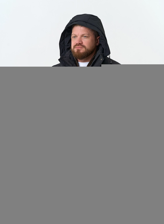 Удлиненный мужской пуховик с капюшоном фото