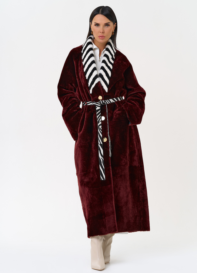 Двусторонняя женская дубленка из овчины SATINO модель № 31398 универмаг малина