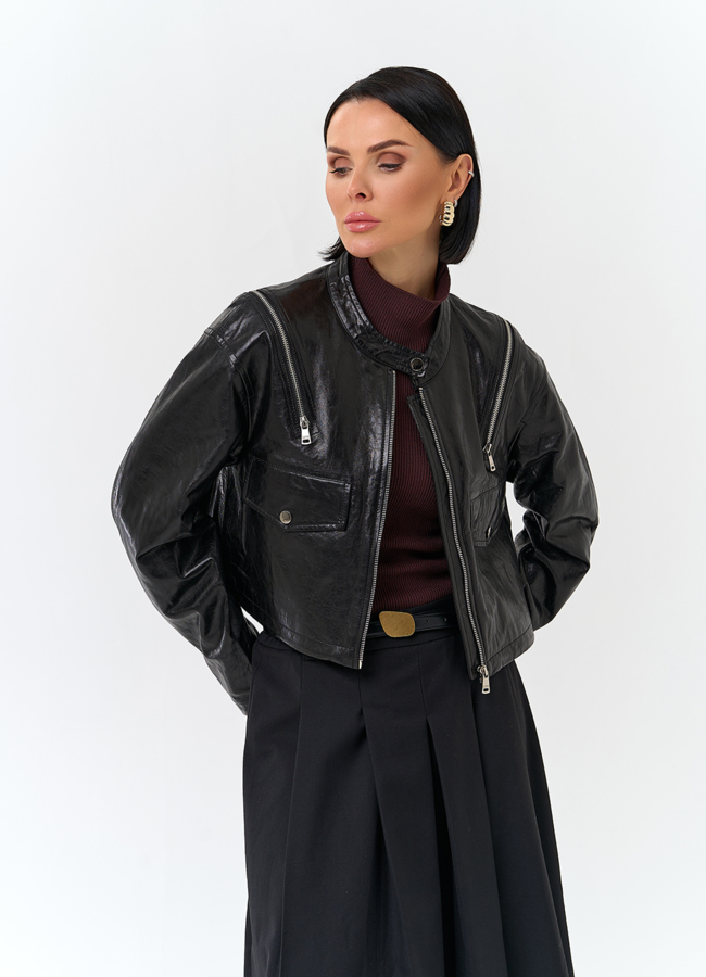 Куртка из натуральной кожи с декоративными молниями модель № 32844 универмаг малина