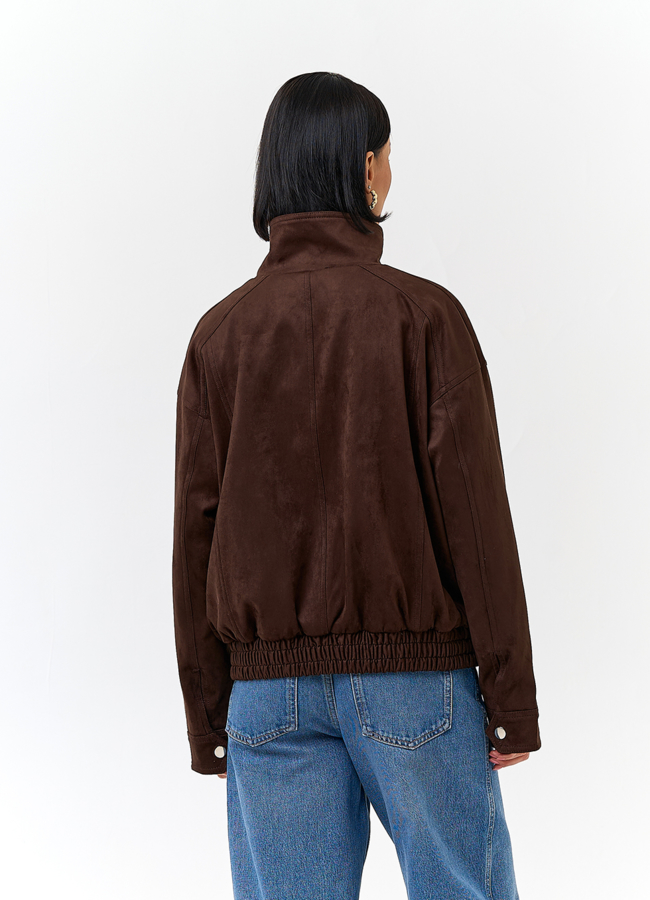 фото Женская утепленная куртка бомбер из эко замши модель № 32787