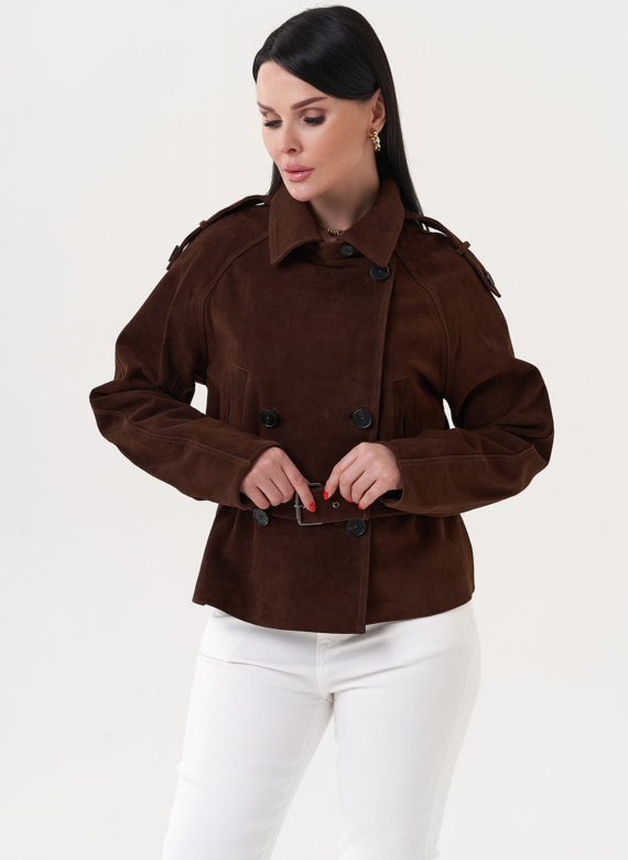 Женская куртка из замши с ремнем