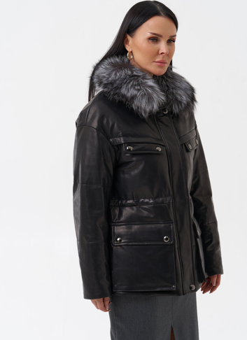 Кожаный пуховик с мехом