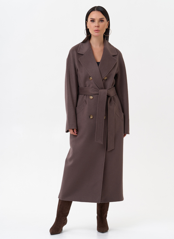 Длинное двубортное пальто с английским воротником