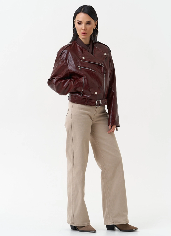 Куртка косуха из эко кожи бордового цвета модель № 30312 универмаг малина