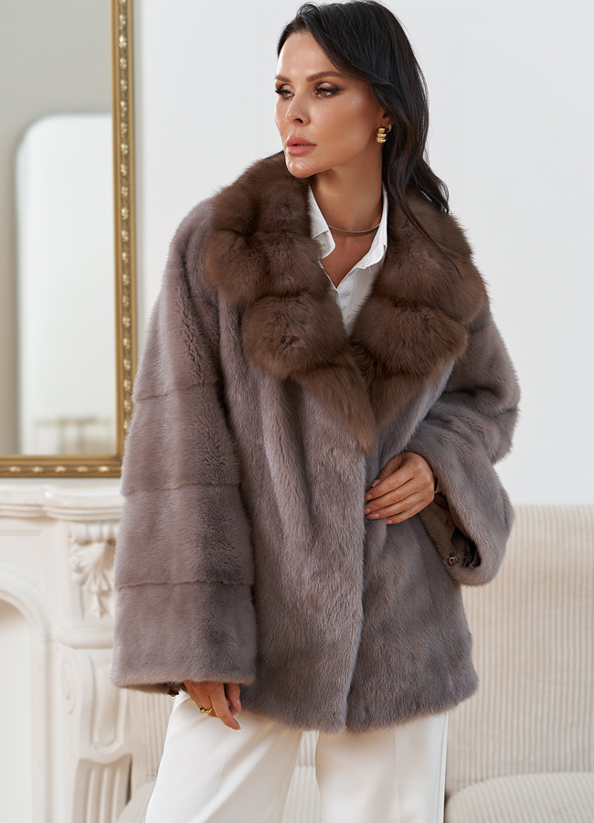 Куртка из меха норки с английским воротником из меха куницы модель № 30681 универмаг малина