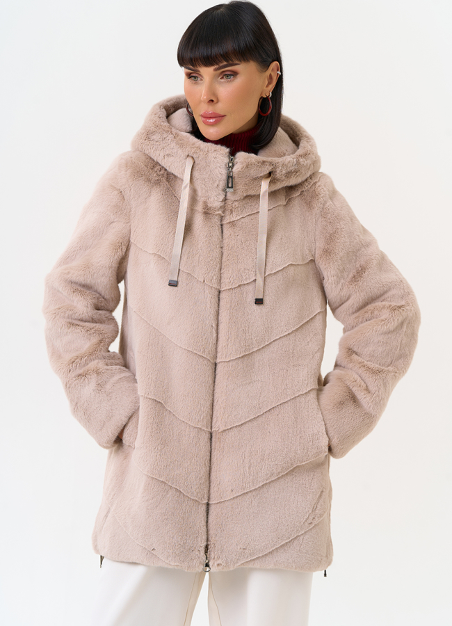 Женская шуба из эко меха с капюшоном модель № 31228 в рассрочку