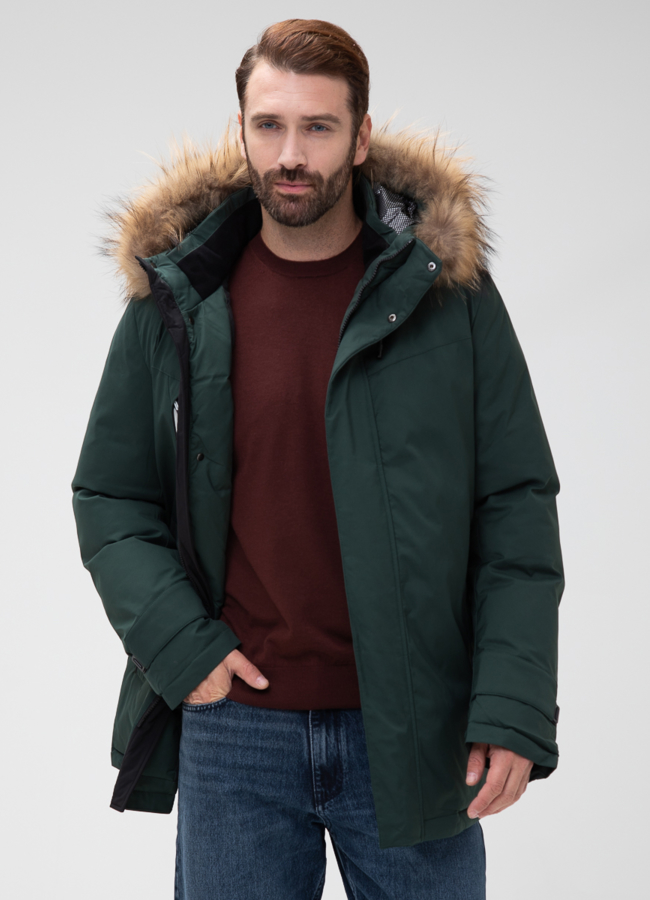 Мужской пуховик с капюшоном из меха енота модель № 28402 универмаг малина