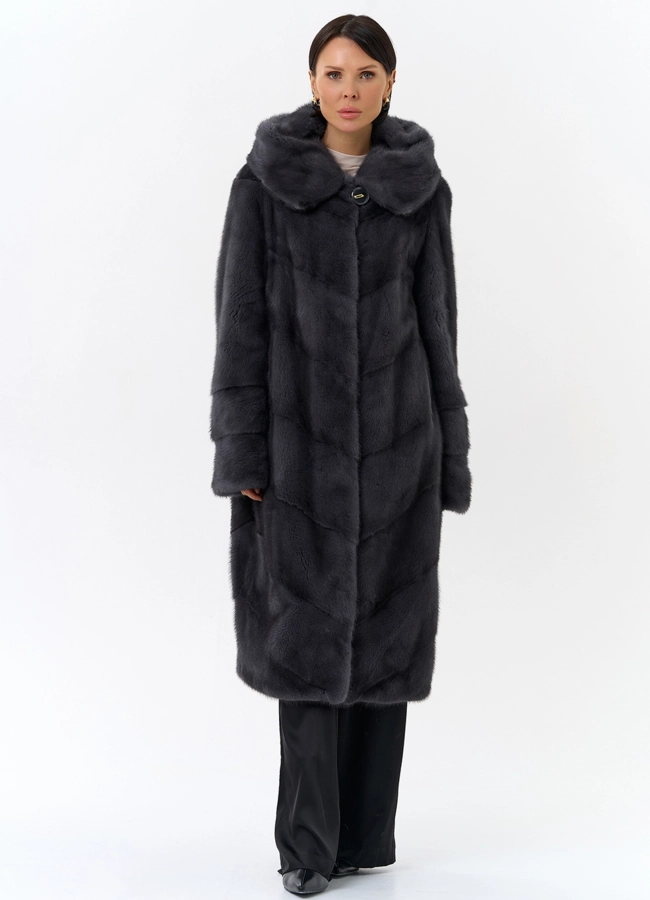 Длинная норковая шуба в сером цвете модель № 25039 универмаг малина