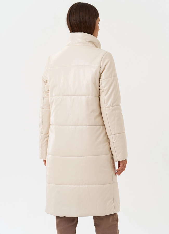 Пуховик из эко кожи на био пухе модель № 27704 универмаг малина