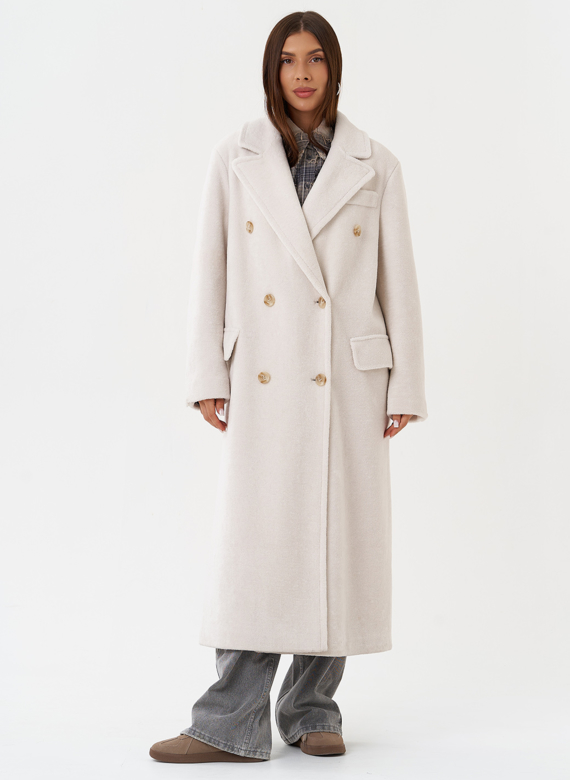 Длинное пальто из шерсти с английским воротником