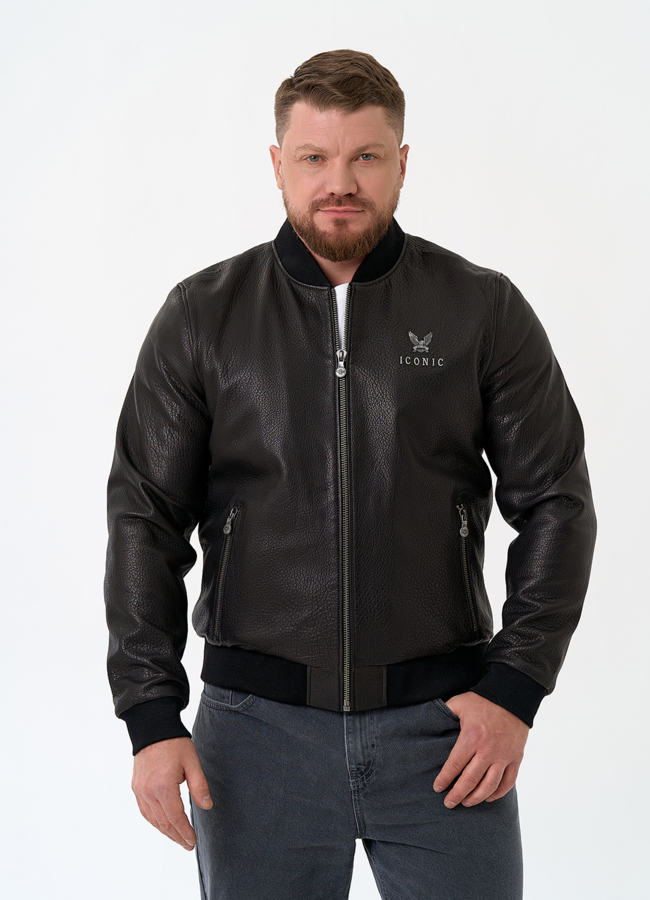 Мужская куртка бомбер из натуральной кожи модель № 32864 меха малина