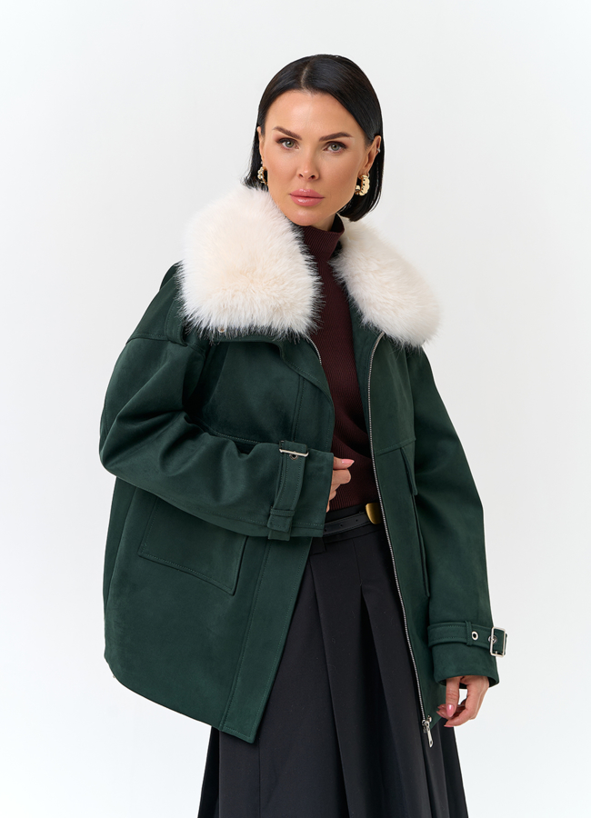 Женская куртка из эко замши с отделкой из эко меха модель № 32795 меха малина