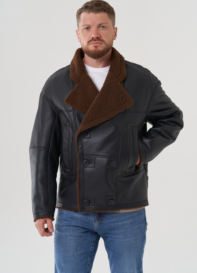 Мужская дубленка  модель № 82154 меха малина