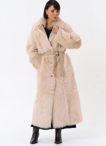 Женская двухсторонняя дубленка с поясом