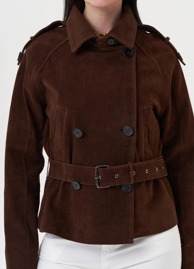 Женская куртка из замши с ремнем модель № 27195 универмаг малина