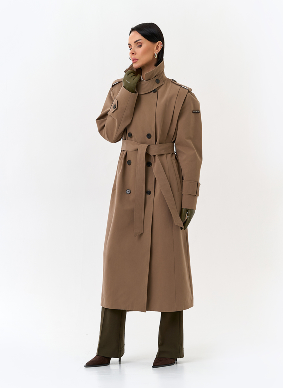 Женский длинный плащ с поясом