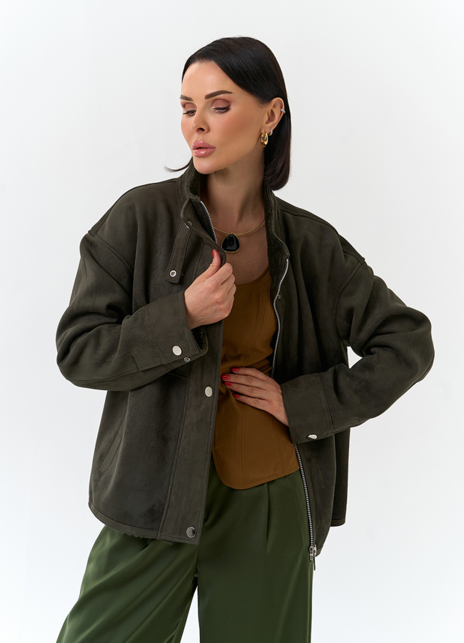 Женская дубленка из эко замши с воротником стойкой модель № 32583 универмаг малина