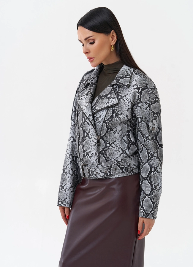 Кожаная куртка со змеиным принтом модель № 4445 универмаг малина